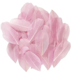 Rosa små fjädrar från gås, längd 6–7 cm, förpackningen innehåller 3 gram