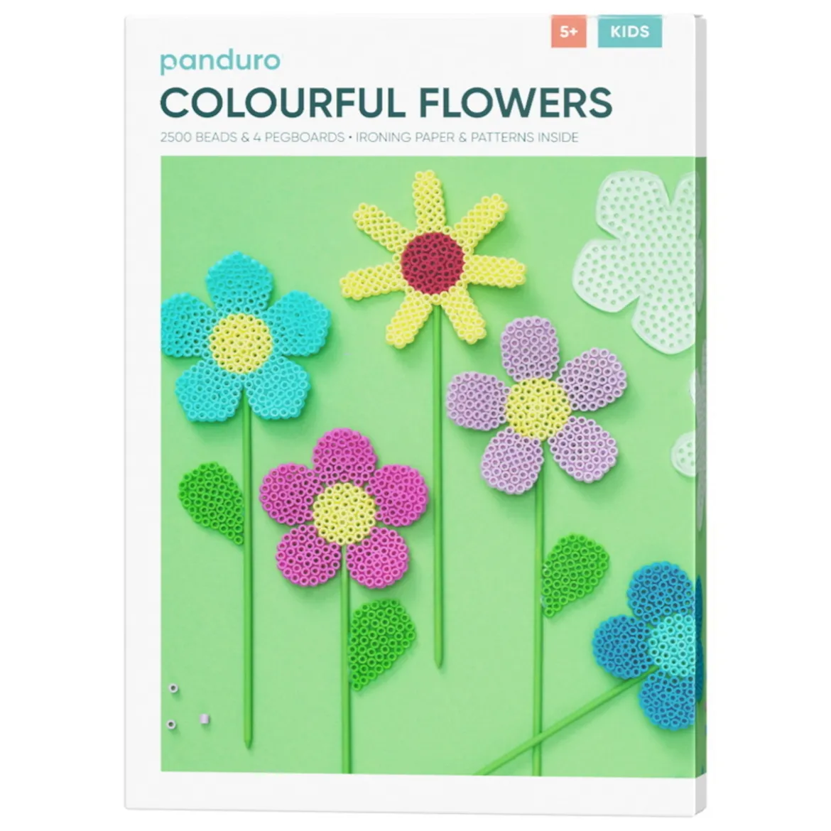 Rörpärlor Midi kit Enkla pärlblommor, 2500 pärlor à Ø5 mm, blomsterpinnar & 4 pärlplattor