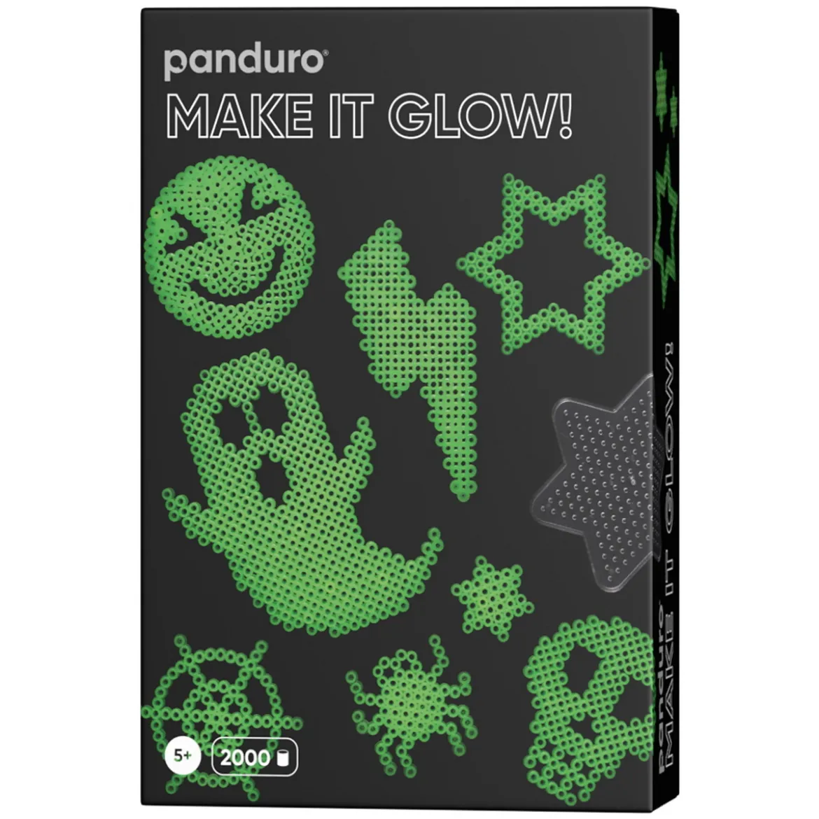 Rörpärlor Midi kit Make it Glow in the dark, 2000 spooky självlysande pärlor à Ø5 mm & 3 pärlplattor!