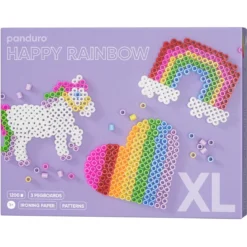 Rörpärlor XL kit Happy Rainbow – 1200 stora färgglada XL-pärlor + 3 pärlplattor