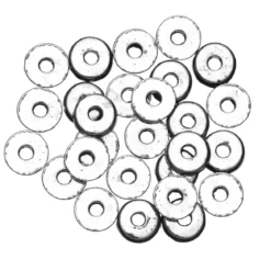 27 runda platta silverfärgade pärlor av metall – Ø 6 mm, 2 mm tjocklek