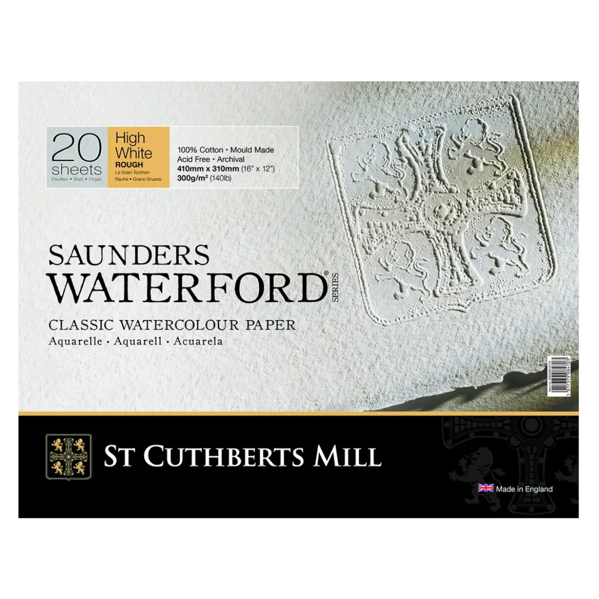 Saunders Waterford High White hellimmat akvarellblock GT – 41×31 cm, 20 ark, 300g/m²