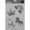 Schablon A4 Unicorn, stencil med enhörningar, regnbåge m.m