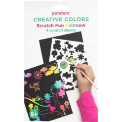 Scratch Fun Rainbow – scratch art / skrapark med skimrande metallicfärger – 4 ark à 14×18 cm