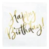 Servetter, 20-pack med text i guldmetallic: Happy Birthday – 16,5×16,5 cm