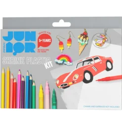 Shrink plastic kit – 10 ark med krympplast, 12 tuschpennor och 24 färgpennor!