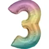 Sifferballong 86 cm hög rainbow, siffran 3 – pynta födelsedagskalaset!