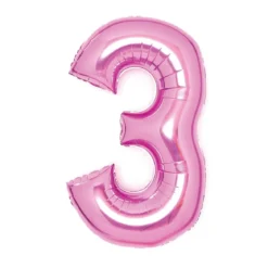 Sifferballong 66 cm hög, rosa metallic siffran 3 – pynta födelsedagskalaset!