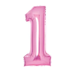 Sifferballong 66 cm hög, rosa metallic siffran 1 – pynta födelsedagskalaset!