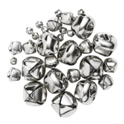 30 silverfärgade bjällror bjällerklockor i mix Ø6, 12 & 20 mm