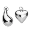 2 silverfärgade & chunky hängen charms, massiv metall – hjärta Ø22 mm, droppe L. 30 mm