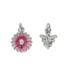 2 silverfärgade hängen charms blomma rosa blad & strass Ø13 mm, bi med strass 11×8 mm