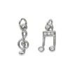 2 silverfärgade hängen charms G-klav 5×15 mm, not med strass 7,4×14 mm