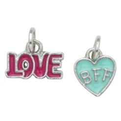 Silverfärgade hängen charms, Love 14×5 mm, BFF-hjärta 10×10 mm