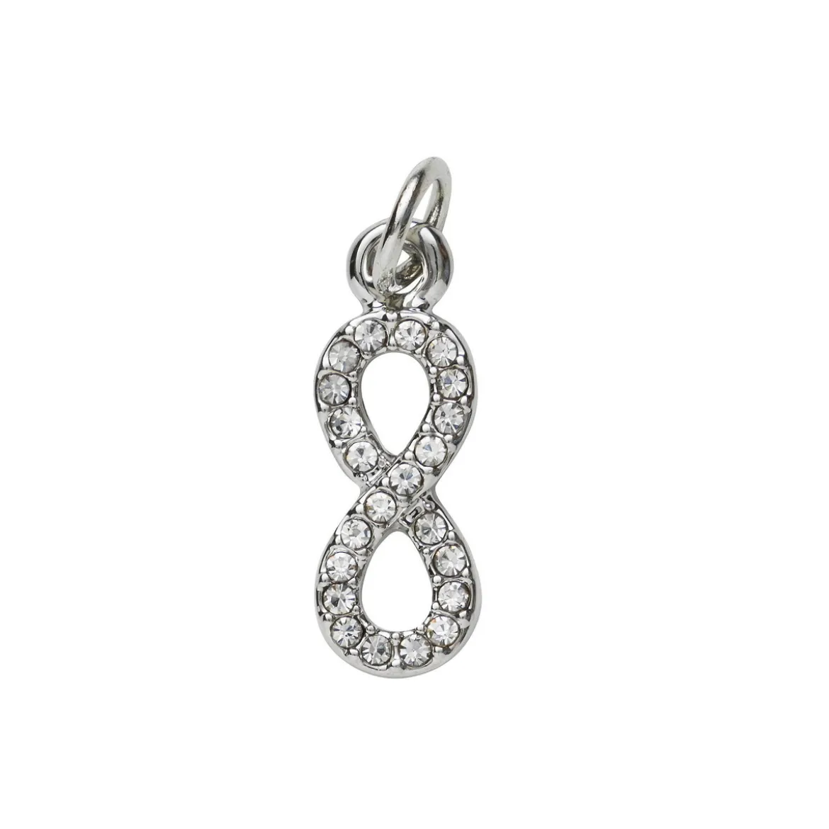 Silverfärgat hänge charm evighetstecken / infinity strass 6×17 mm