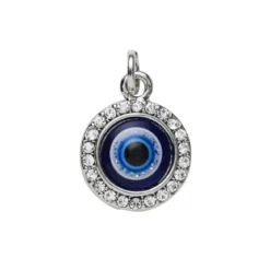 Silverfärgat hänge charm onda ögat med strass & färger Ø13 mm