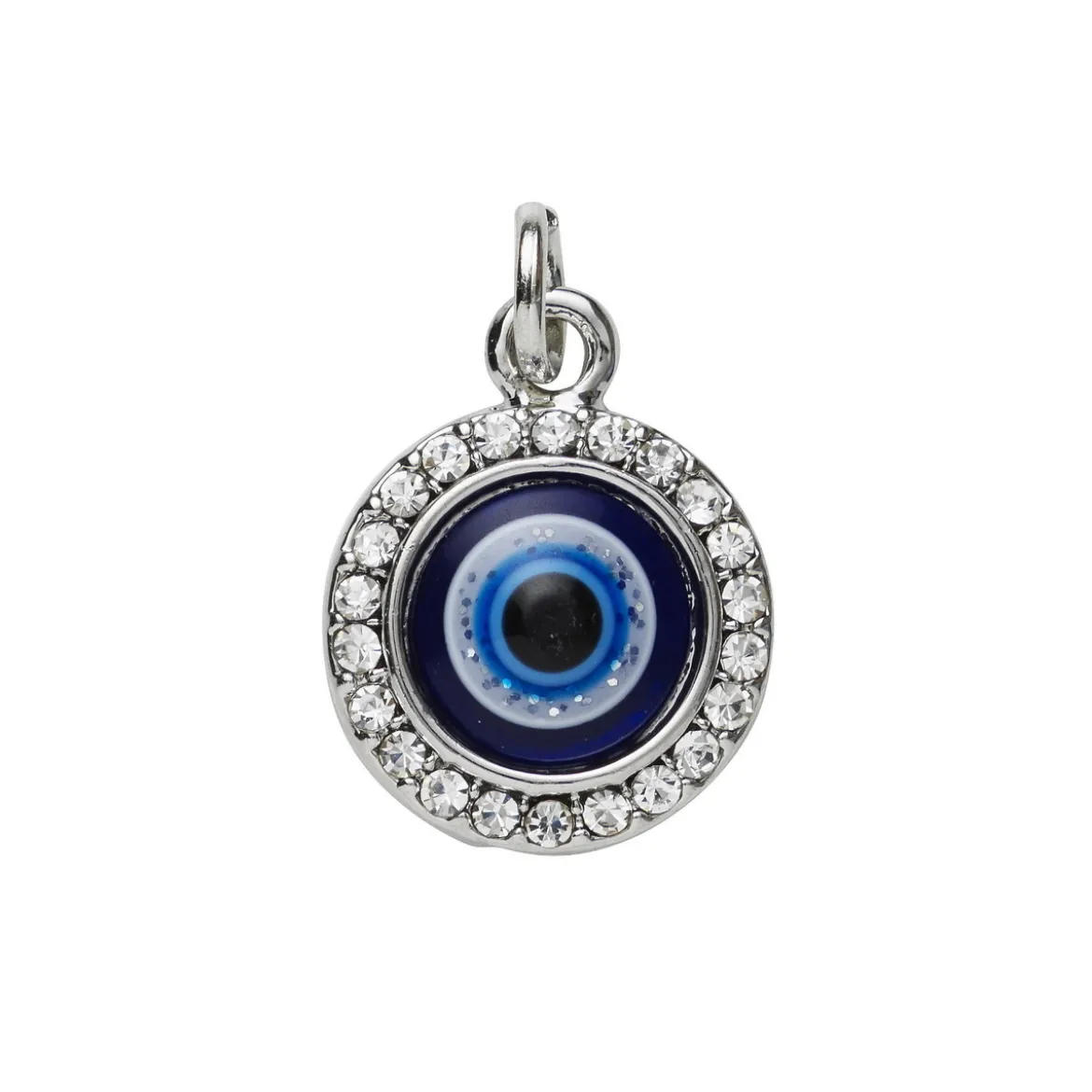Silverfärgat hänge charm onda ögat med strass & färger Ø13 mm
