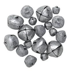 18 silverglittrande bjällror bjällerklockor i mix Ø12, 18 & 25 mm