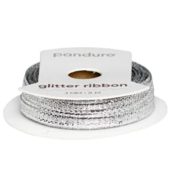 Silvrigt glitterband – 3 mm brett och 8 meter långt
