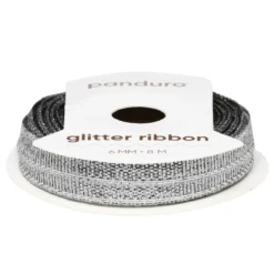 Silvrigt glitterband – 6 mm brett och 8 meter långt