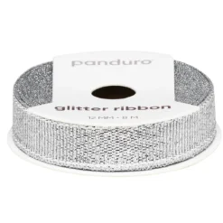 Silvrigt glitterband – 12 mm brett och 8 meter långt