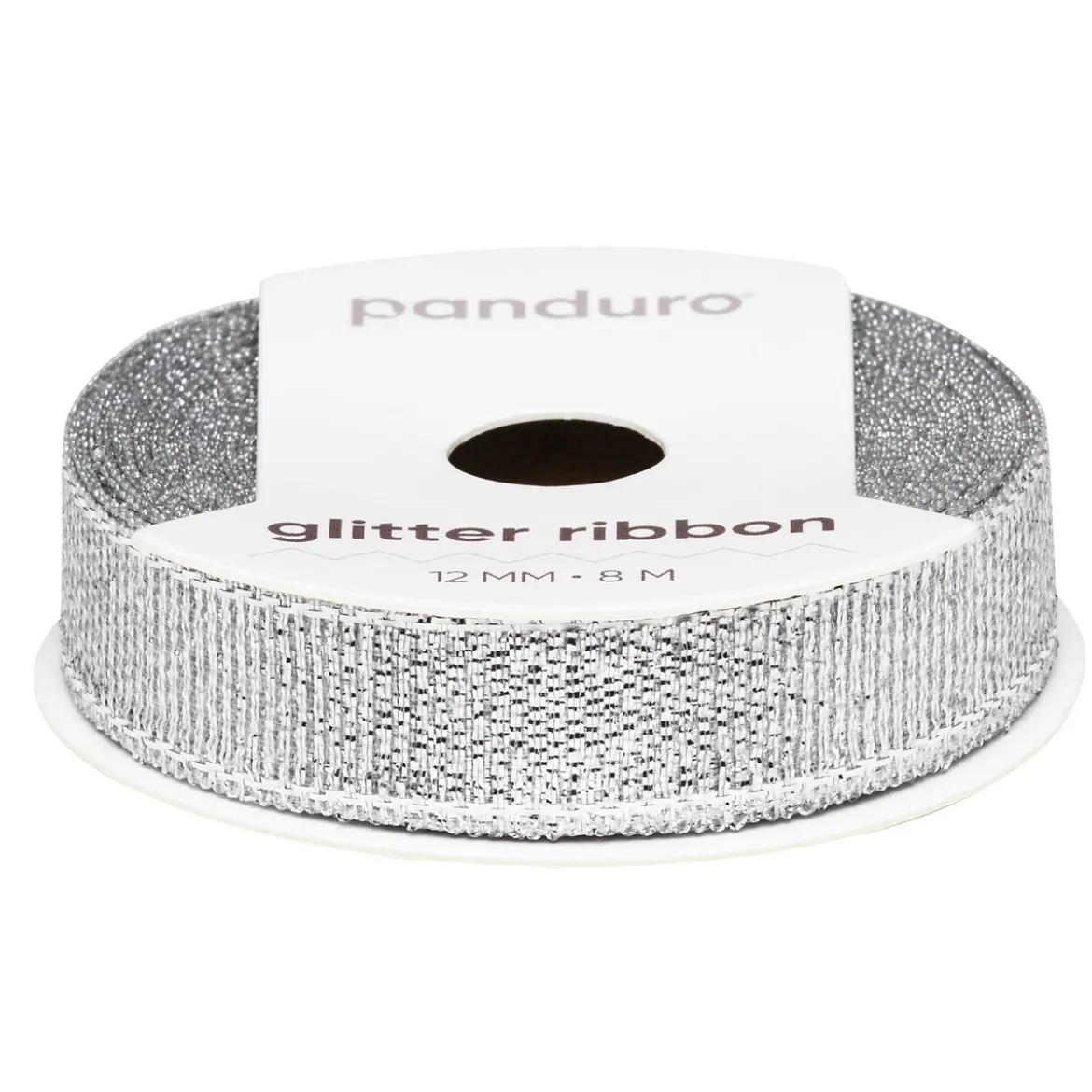 Silvrigt glitterband – 12 mm brett och 8 meter långt