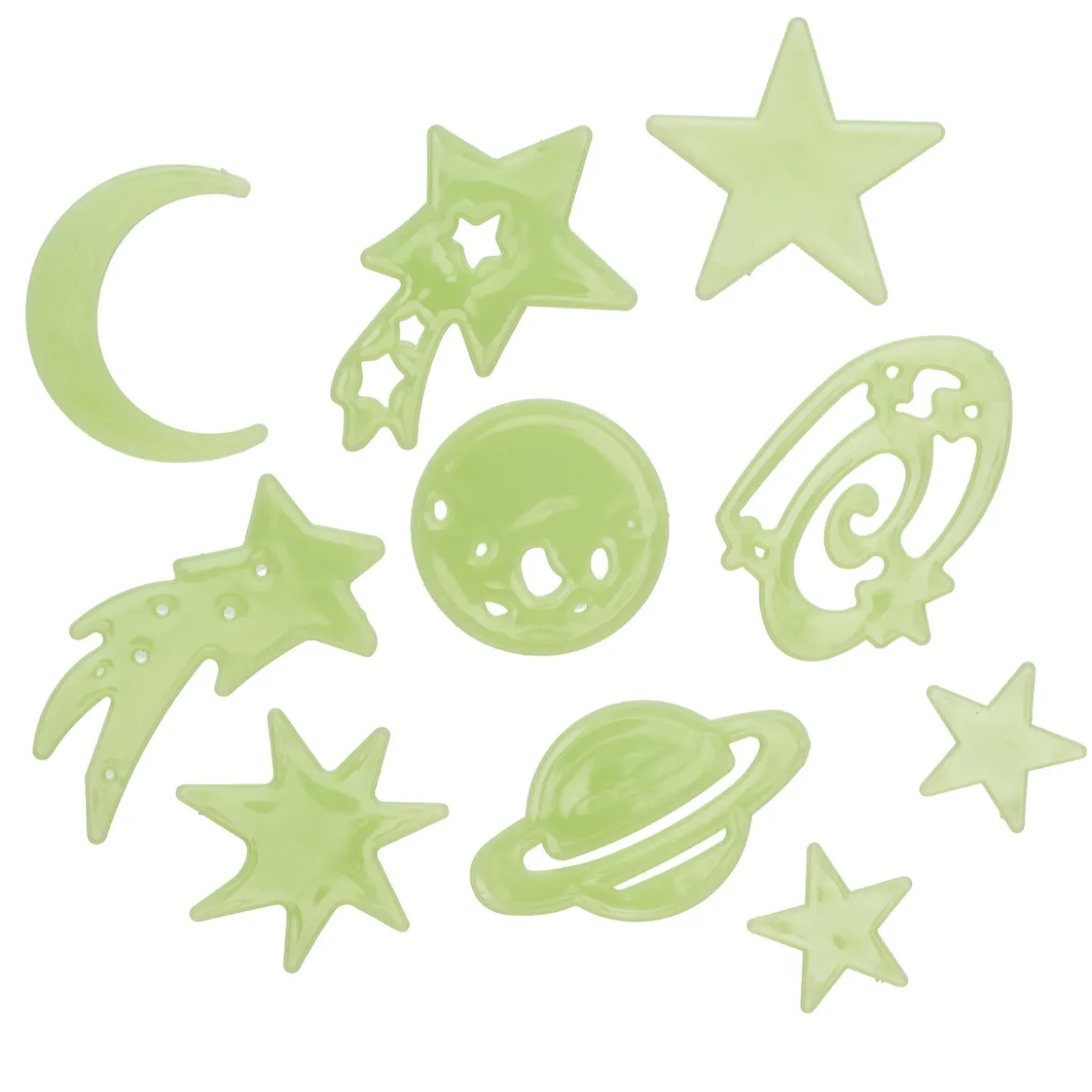 Självlysande glow in the dark figurer, 25 st. Rymd-tema + 24 limkuddar