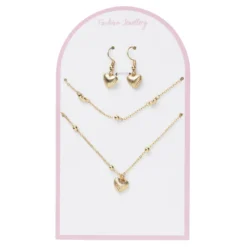 Smyckeset med guldigt hjärt-tema, örhängen, armband & halsband
