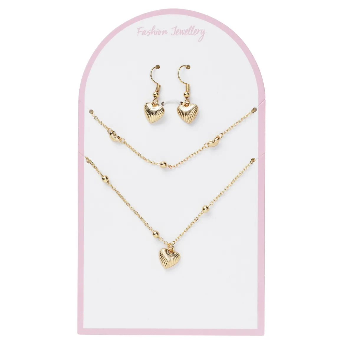 Smyckeset med guldigt hjärt-tema, örhängen, armband & halsband