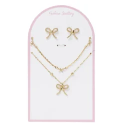 Smyckeset med guldigt rosett-tema, örhängen, armband & halsband