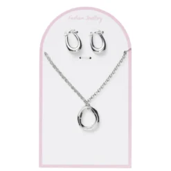 Smyckeset silvrigt ring-tema, örhängen och halsband