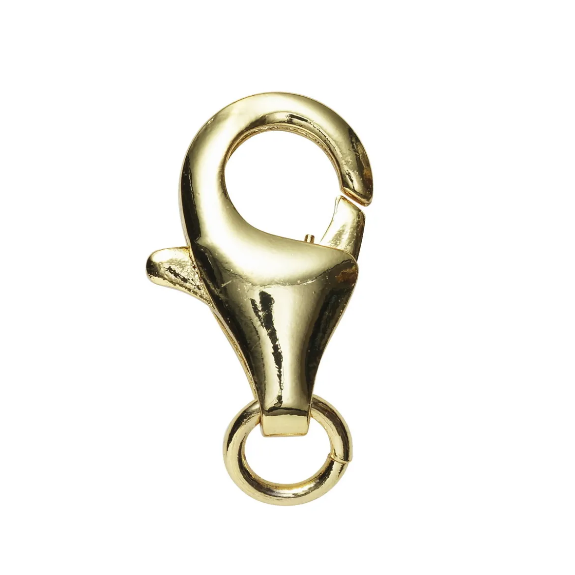 Smyckeslås karbin med ringögla, längd 11 mm – mässing pläterad med 9 karat guld, 1 st.