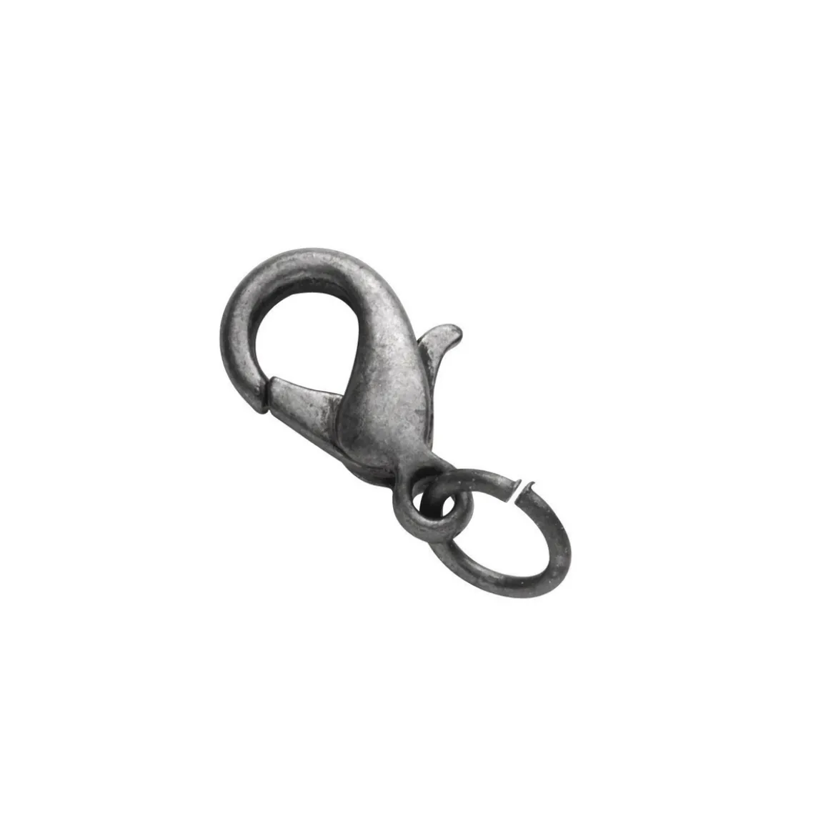 Smyckeslås karbin med ringögla – 12 mm, tennfärgade, 10 st. lås med ringöglor