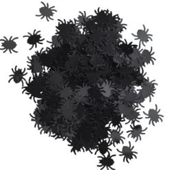 Spindlar till halloween, minst 1000 st. 12×13 mm, konfetti av plast