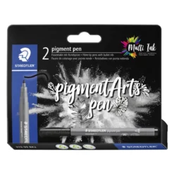 Staedtler Pigment Arts Pen Multi Ink, 2 svarta pennor med bullet nib / rundspets
