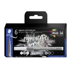 Staedtler Pigment Arts Pen Multi Ink Grey Colours, 5 pennor i grå toner + 1 svart