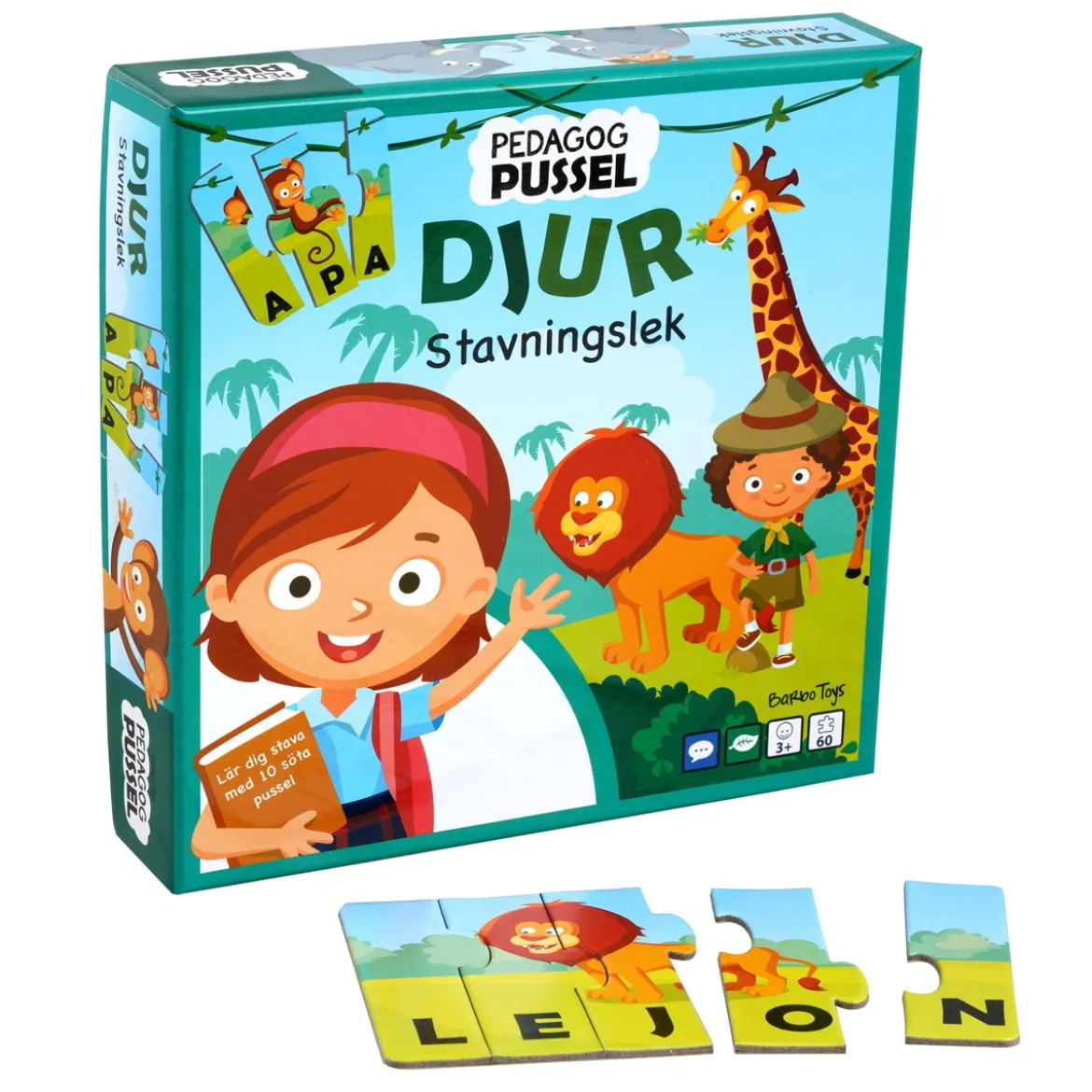 Stavningslek/pussel med söta djurmotiv
