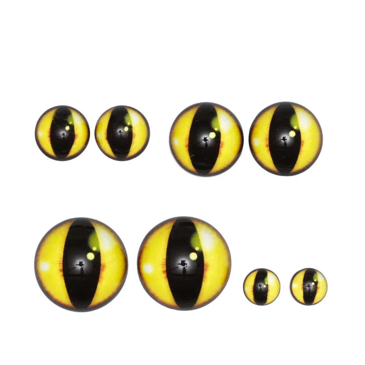 8 st. gula ögon av glas. 4 par, Ø10, 15, 20, 25 mm.