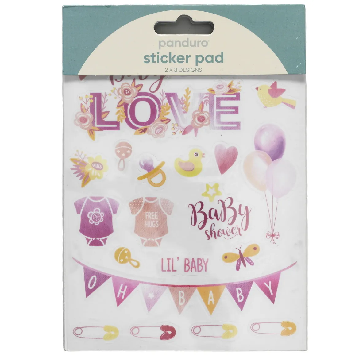 Stickersblock 16 ark Baby Pink – rosa baby-tema. 2×8 designer