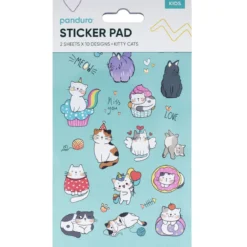 Stickersblock Katter – 2×10 designer, totalt 20 ark klistermärken med söta katter & glädje! 10×18 cm