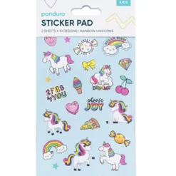 Stickersblock Unicorn – 2×10 designer, totalt 20 ark klistermärken med enhörningar! 10×18 cm