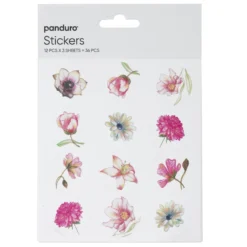 Stickers, blommor, 3 ark med totalt 36 klistermärken