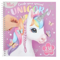 Stickersbok Ylvi Create Your Own Unicorn, 24 sidor, 230 klistermärken, 17,5×18 cm