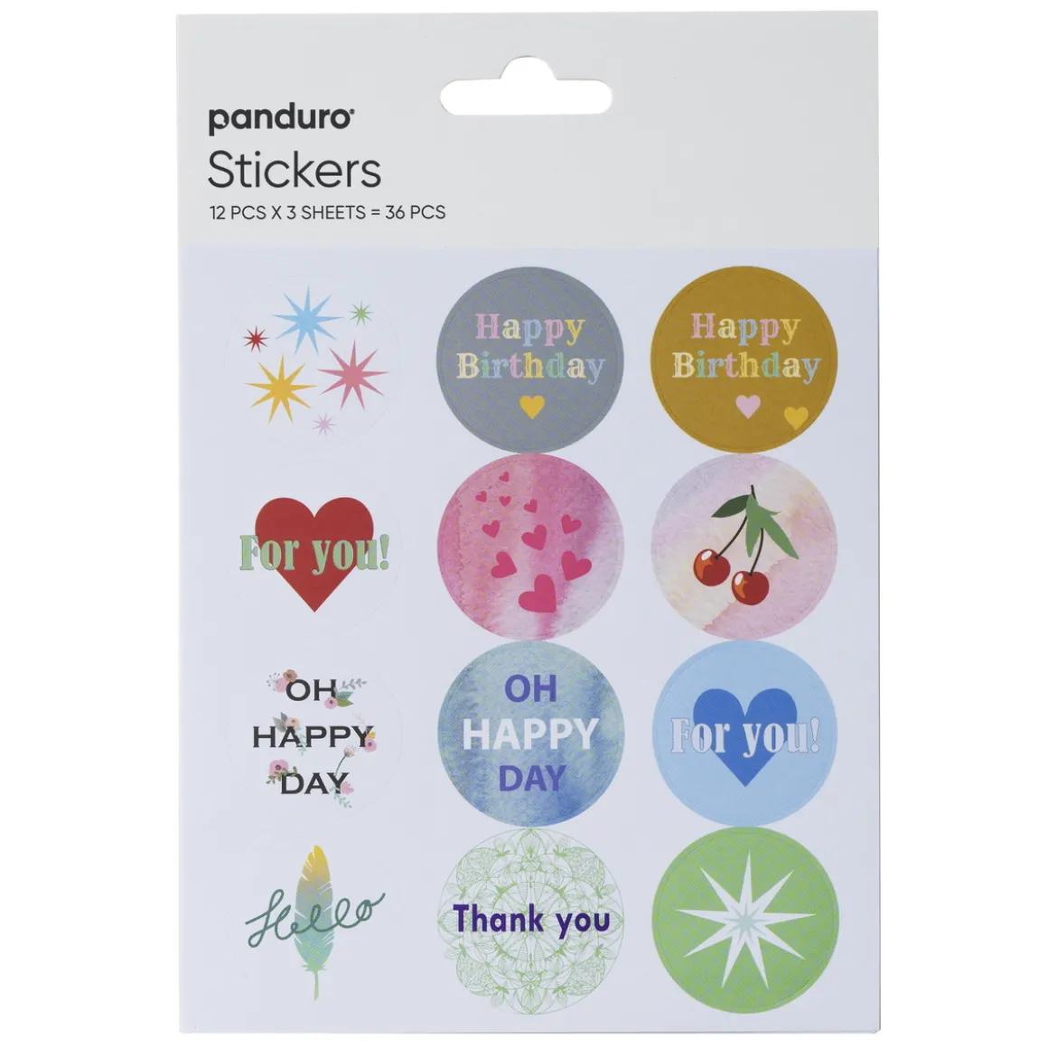 Stickers, hälsningar, tack & gratulationer, 3 ark med totalt 36 klistermärken