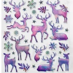 Stickers Jul, iriserande tjocka klistermärken, renar, snöflingor m.m, 13×12 cm ark