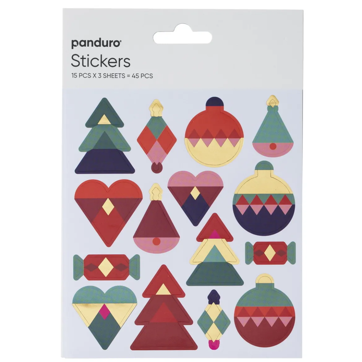 Stickers Jul, klassiska grafiska motiv, 3 ark med totalt 45 klistermärken