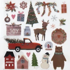 Stickers Jul, klistermärken klassiska julmotiv i rött, grönt och silver, 13×12 cm ark