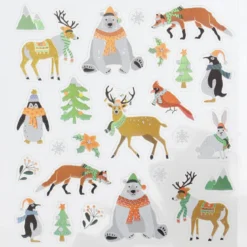 Stickers Jul, klistermärken med söta djur i vinterlandskap m.m. 13×12 cm ark