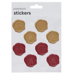 Stickers Jul, klistermärken som liknar vaxsigill, 16 st. i rött & guld.