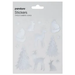 Stickers Jul, vinterdjur i silvermetallic, 3 ark med totalt 51 klistermärken
